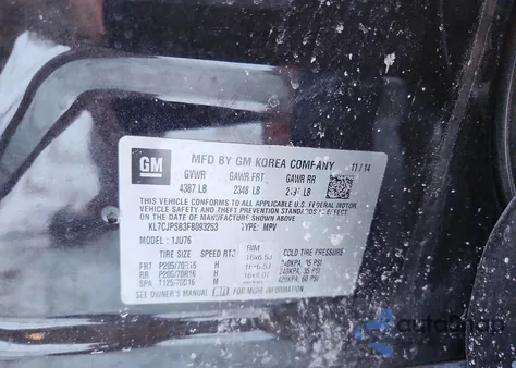 2015 Chevrolet Trax 1Ls from USA, damaged, VIN KL7CJPSB3FB093253